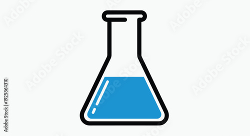A blue liquid fills an Erlenmeyer flask with a black outline, isolated on a clean white background.