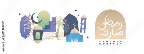 Set Ramadan Kareem Illustration Template Design