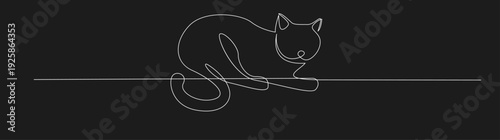Minimalist Continuous Line Drawing of a Sitting Cat on a Black Background