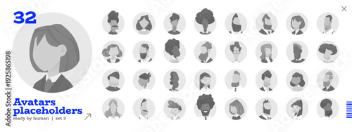 Headshot, Avatar, and Placeholder Cartoon Icon in Gray for A Professional Portrait or Character Photo. A Generic Profile User with A Neutral and Abstract Business Background in A Flat Vector Design.