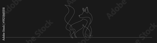Continuous Line Drawing Fox. Minimalist Animal Art on Black Background.