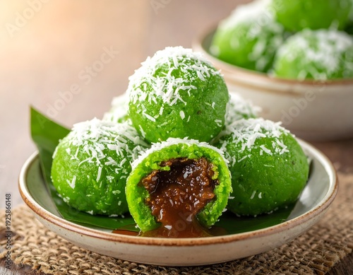 photo of traditional Indonesian klepon sweets round green glut