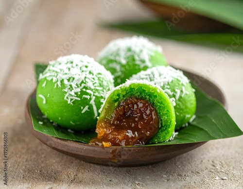 photo of traditional Indonesian klepon sweets round green glut