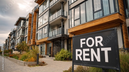 Modern apartment building with glass windows available for rent in urban setting during cloudy day