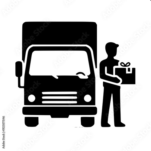 Delivery Van and Driver Shipping Concept Silhouette