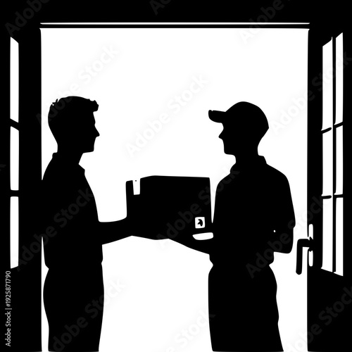Doorstep Parcel Handover Delivery Silhouette