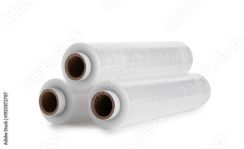 Rolls of stretch wrap on wh...