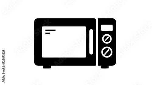 Vector illustration of black and white microwave oven icon on on a transparent background