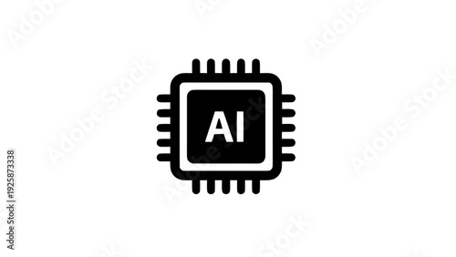 Vector illustration of black and white ai microchip icon on a with a modern design on a transparent background