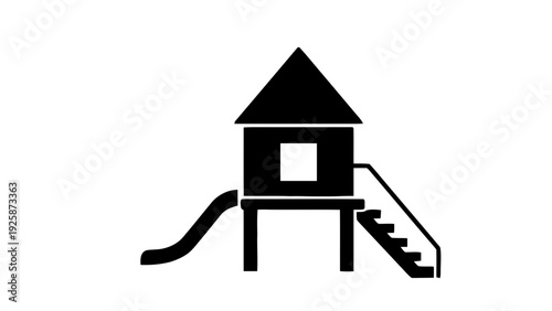 Vector illustration of black silhouette of a playhouse with slide and stairs on on a transparent background