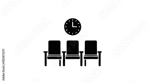 Vector illustration of three chairs with a clock on the wall in a simple design on a transparent background