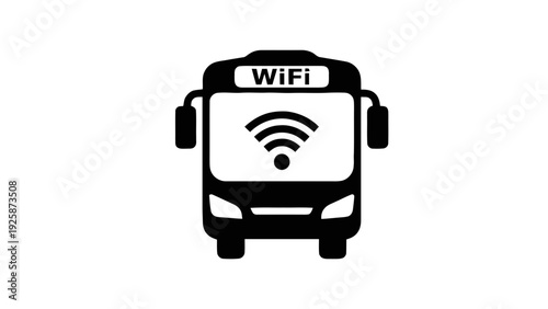 Vector illustration of bus with wifi symbol on front windshield, transportation connectivity icon on a transparent background