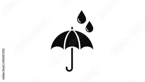 Vector illustration of black and white icon of an umbrella protecting from rain drops, on a transparent background