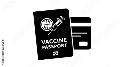Vector illustration of black vaccine passport and credit card on for travel on a transparent background