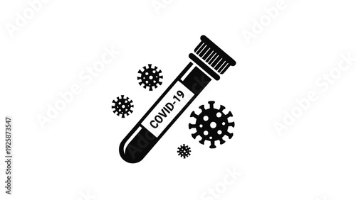 Vector illustration of covid19 test tube icon with virus particles vector illustration on a transparent background