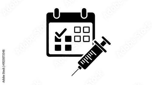 Vector illustration of vaccination appointment scheduling icon with calendar and syringe on a transparent background