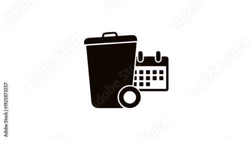 Vector illustration of garbage collection schedule icon trash bin and calendar symbol on a transparent background