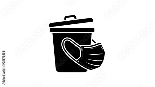 Vector illustration of trash can with disposable face mask icon for waste disposal on a transparent background