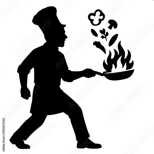 Dynamic Cooking Chef Tossing Vegetables Silhouette