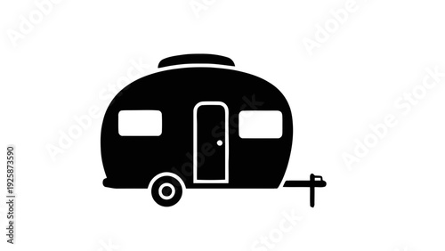 Vector illustration of simple black icon of a vintage travel trailer or caravan on a transparent background