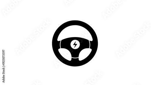 Vector illustration of electric vehicle steering wheel icon with lightning bolt symbol on a transparent background
