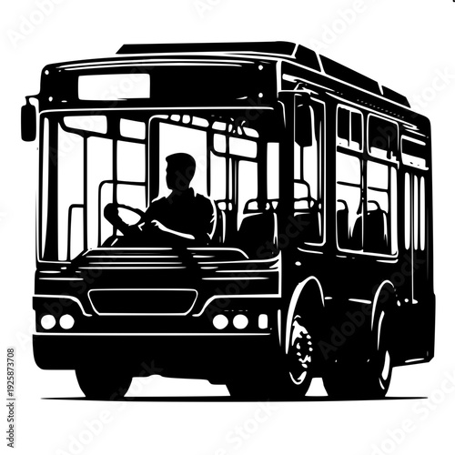 Urban Transit Bus Driver at Steering Wheel Silhouette