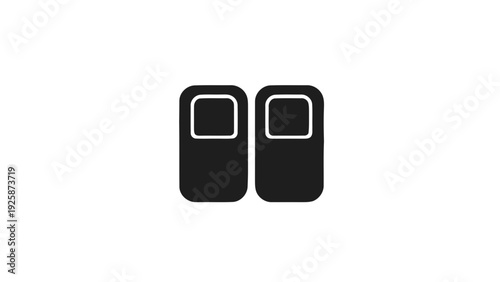 Vector illustration of two black icons of airplane or train seats with white outline on a transparent background