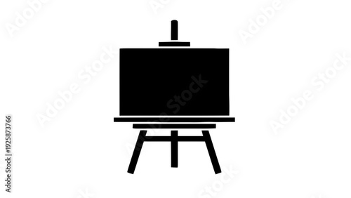Vector illustration of black silhouette of an artists easel with a blank canvas on a transparent background