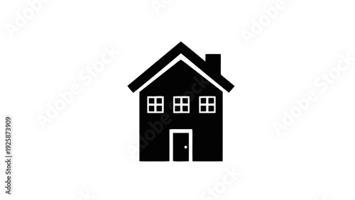 Vector illustration of simple black silhouette icon of a twostory house with chimney on a transparent background