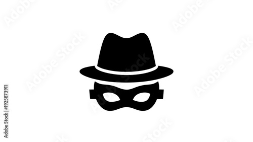 Vector illustration of spy icon with fedora hat and mask, secret agent or incognito symbol on a transparent background