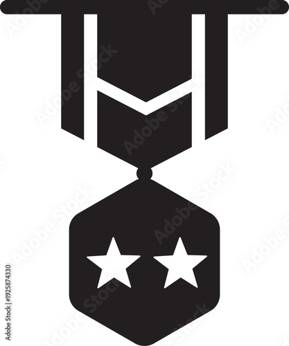 Military Medal With Two Stars Vector Icon