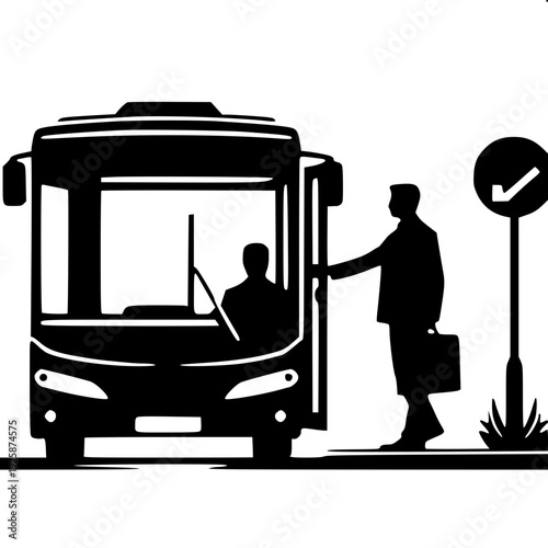 City Bus Arrival at Stop Vector Graphic