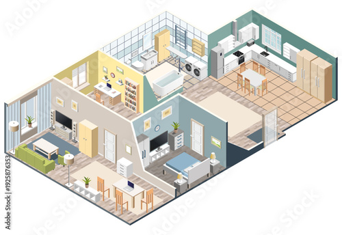 Apartment interior layout. Modern house rooms floor plan vector isometric illustration