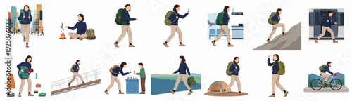 Flat Style Various Character Traveling Activity and Hobby Illustration Collection