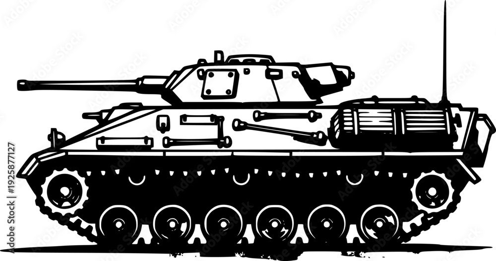 Fototapeta premium Stylized Armored Vehicle Icon in Minimalist Sumi-e Design, Black 