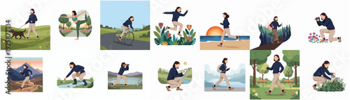 Flat Illustration Set of People Doing Different Outdoor Activities