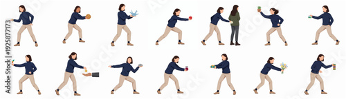 Set of Flat Design Woman Throwing Something Poses and Actions Illustration