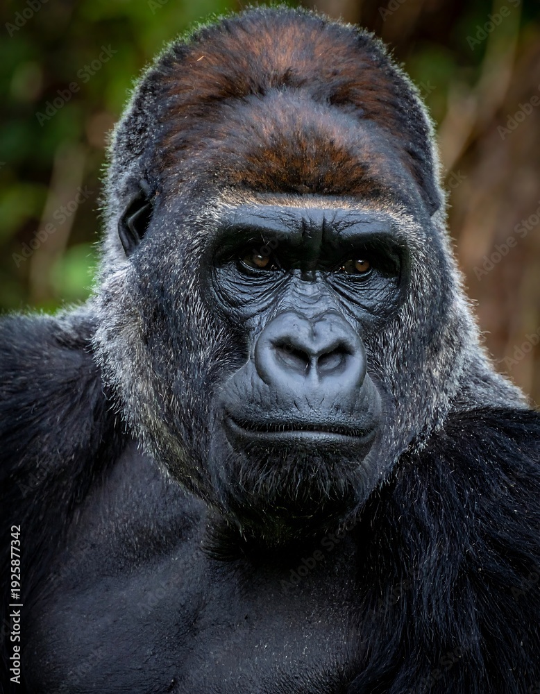 Obraz premium A close-up of a gorilla's face with a blurred background