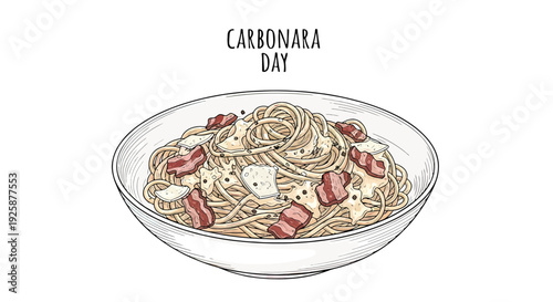 Bowl of Spaghetti Carbonara with Bacon Bits.