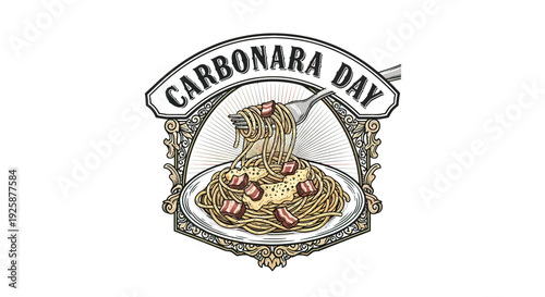 Carbonara Day Pasta Illustration on Plate.