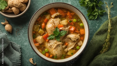 Bowl of chicken soup with vegetables