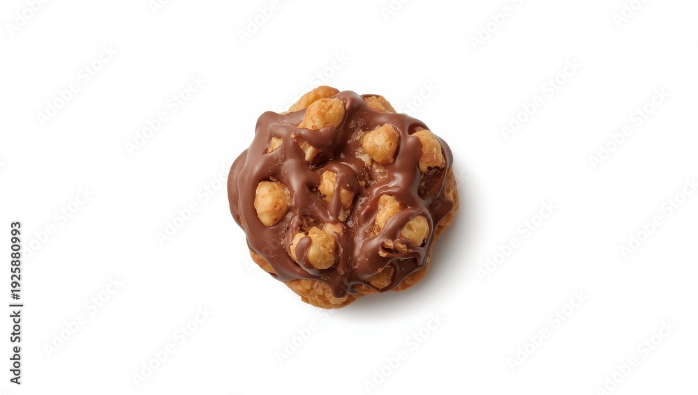 Obraz premium Chocolate-coated puffed corn snacks on a white background