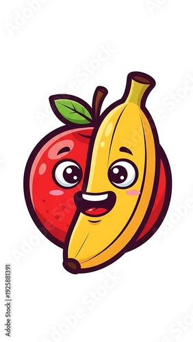 Cartoon apple and banana friendship fruit.