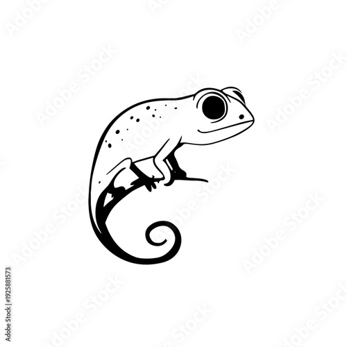Chameleon. Chameleon simple black and white line art vector logo