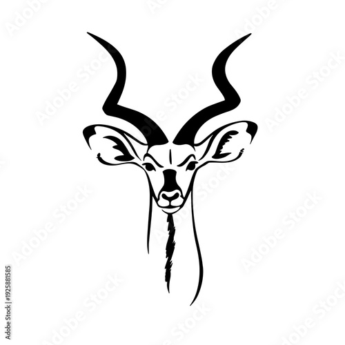Kudu. Kudu simple black and white line art vector logo