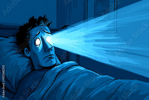 man seeing blue light all night