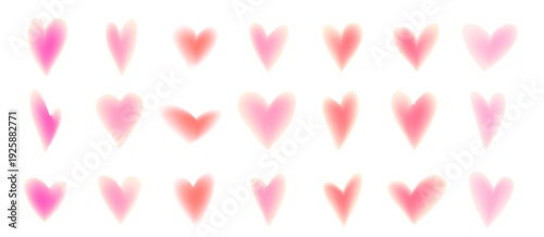 Set of cute pastel red, coral and peach gradient hearts for Valentines day greeting cards and banners design. Aura aesthetic gradation heart elements in y2k style for romantic decoration