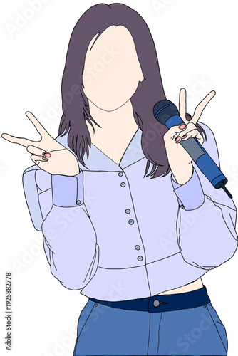 Illustration vector of Kpop fashion stage. idols of Koreans performing. K-pop female fashion idol. female singer who is singing wearing beautiful clothes