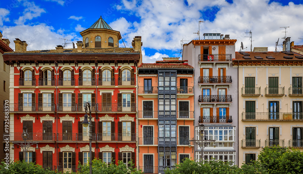 Obraz premium Historic Plaza del Castillo in Pamplona, Spain famous for running of the bulls