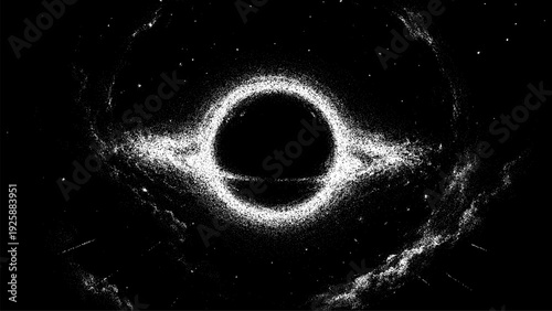 Black hole in space with stipple vector background. Cosmic anomaly graphic design for science and astrophysics concept.